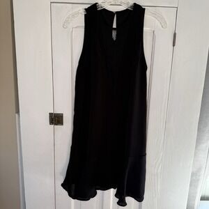 ZARA Size XS Black Peplum Ruffle Sleeveless Mini Dress Deep V Neck Lace Insert